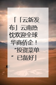 「云新发布」云南热忱欢迎全球华商侨企！“投资菜单”已备好